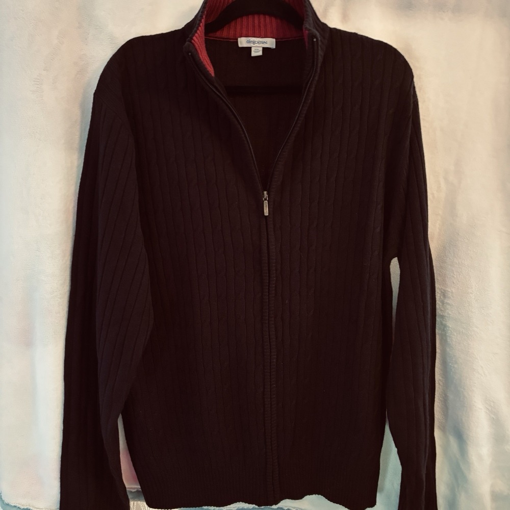Vintage Oleg Cassini Zippered SWEATER Men's Size XXL‎ Black Raime Acrylic